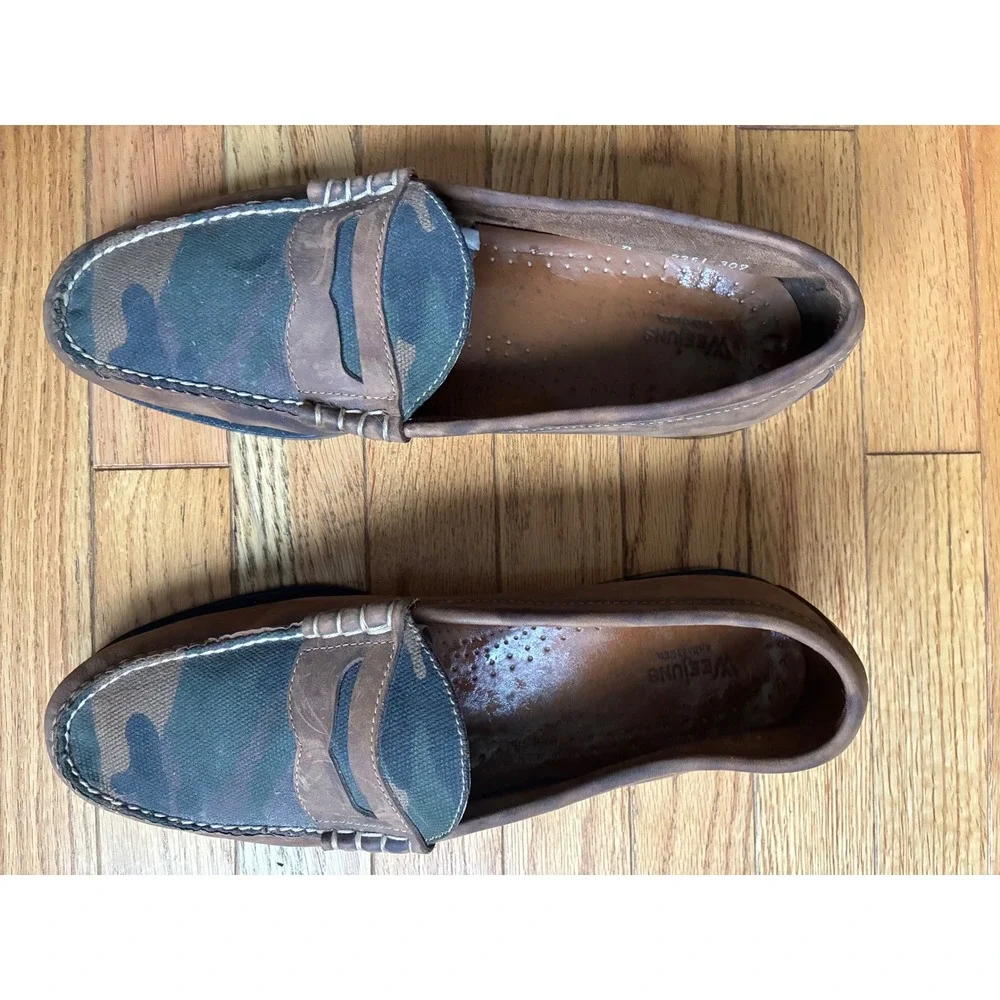 GH Bass Weejuns Mens 12 D Penny Loafers Brown Leather Camouflage Slip On